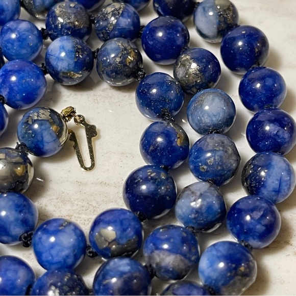 Jewelry Blue Lapis Beaded Necklace In 14k Yellow Gold 185 Inches